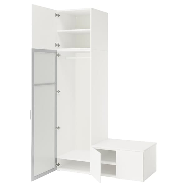 Ikea PLATSA - Wardrobe with 4 doors, white STRAUMEN mirror glass /FONNES white, 140x57x241 cm