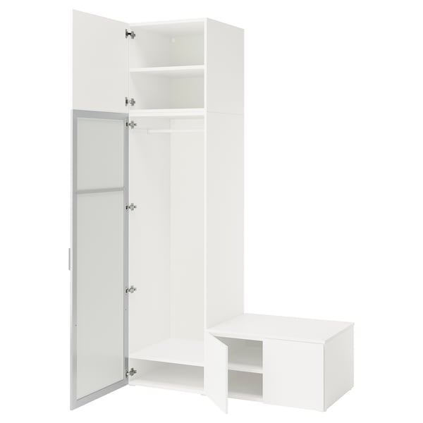 PLATSA wardrobe with 4 doors, white STRAUMEN mirror glass/FONNES white, 140x57x241 cm