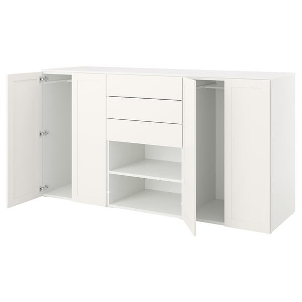 PLATSA wardrobe with 4 doors+3 drawers, white FONNES white/SANNIDAL white, 240x57x123 cm