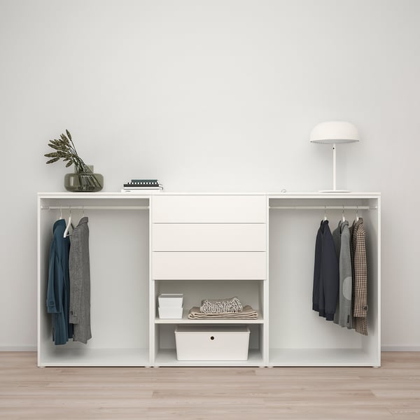 PLATSA wardrobe with 4 doors+3 drawers, white FONNES white/SANNIDAL white, 240x57x123 cm