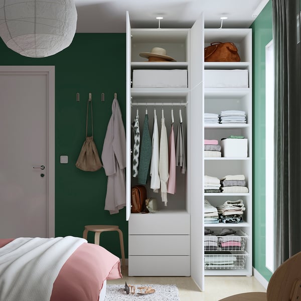 PLATSA wardrobe with 4 doors+3 drawers, white/Fonnes white, 120x57x241 cm