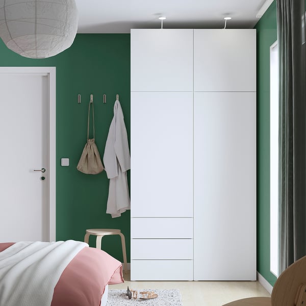 PLATSA - PLATSA Wardrobe with 4 doors+3 drawers, white/Fonnes white, 120x57x241 cm
