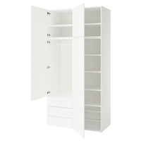 PLATSA wardrobe with 4 doors+3 drawers, white/Fonnes white, 120x57x241 cm