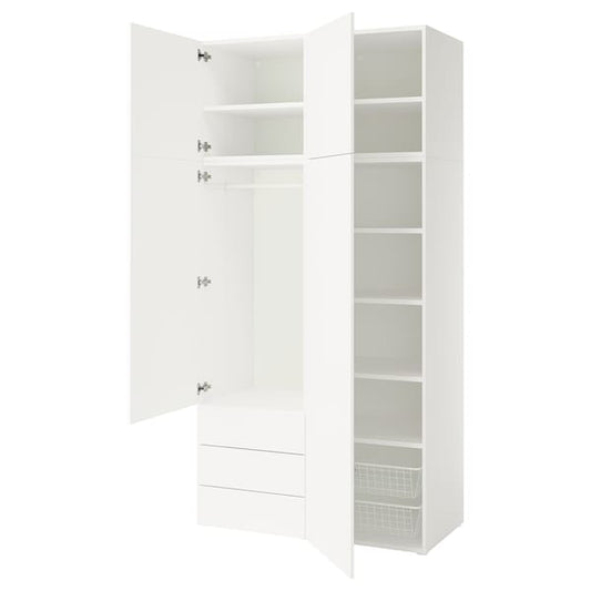 Ikea PLATSA - Wardrobe with 4 doors+3 drawers, white/Fonnes white, 120x57x241 cm