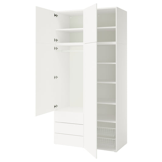 PLATSA wardrobe with 4 doors+3 drawers, white/Fonnes white, 120x57x241 cm