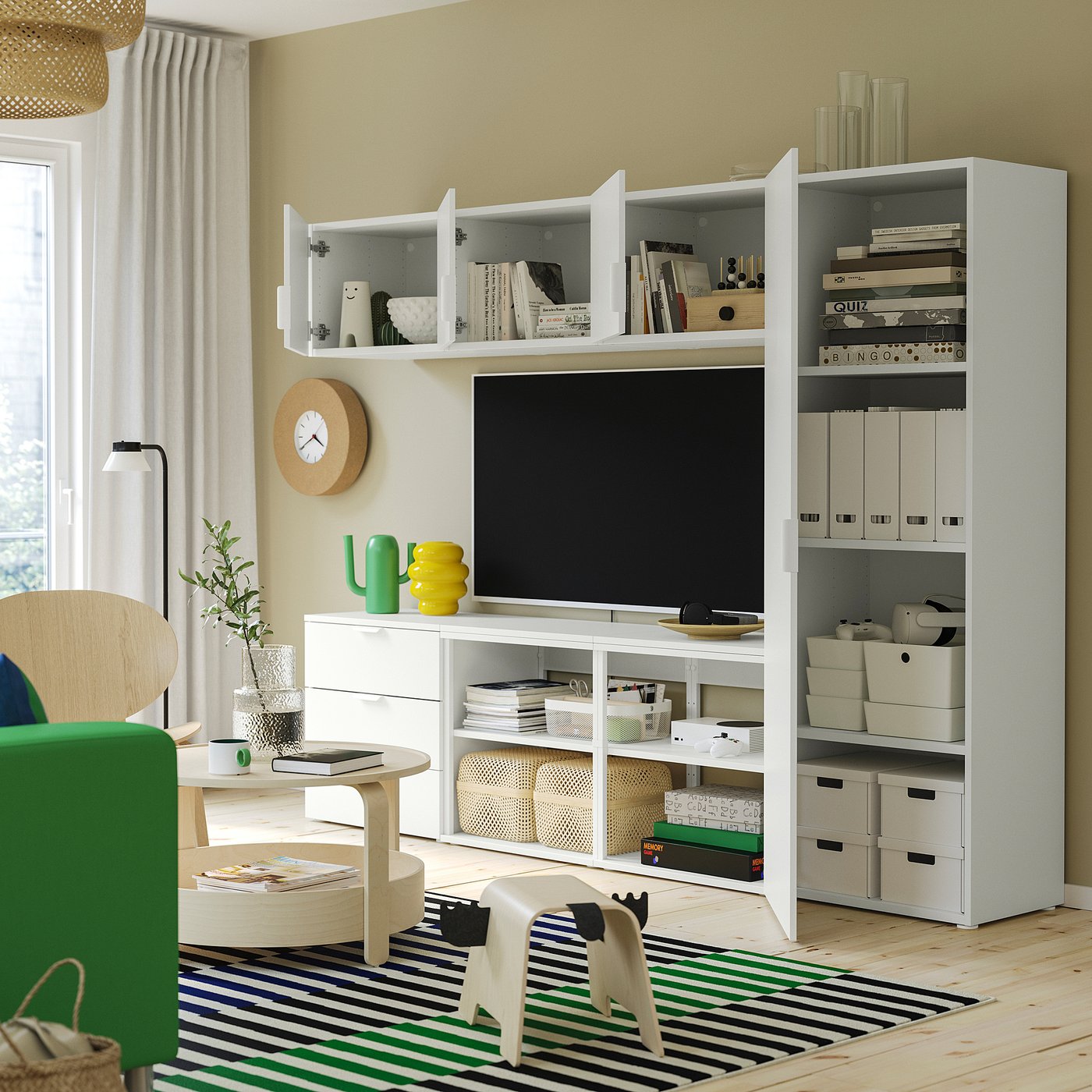 PLATSA wardrobe with 4 doors+3 drawers, white Fonnes/white, 240x42x181 cm
