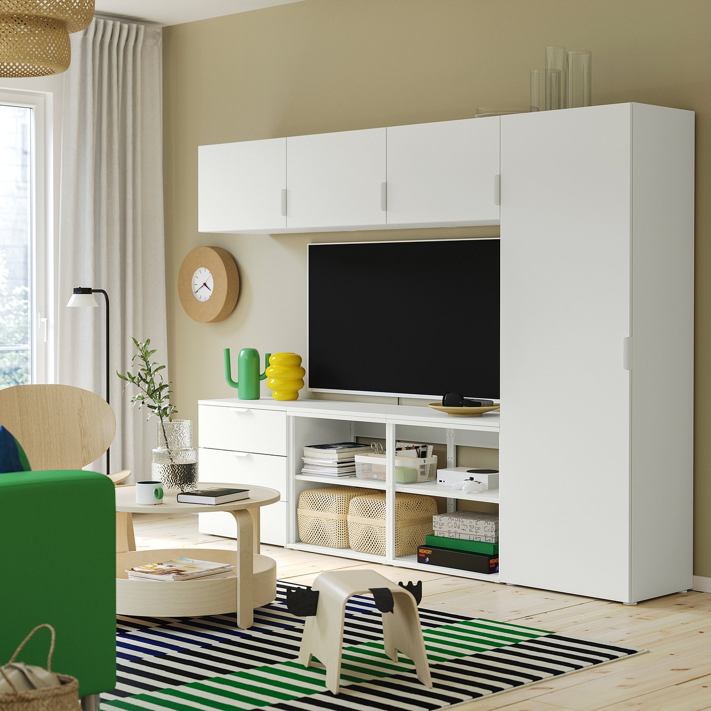 PLATSA wardrobe with 4 doors+3 drawers, white Fonnes/white, 240x42x181 cm