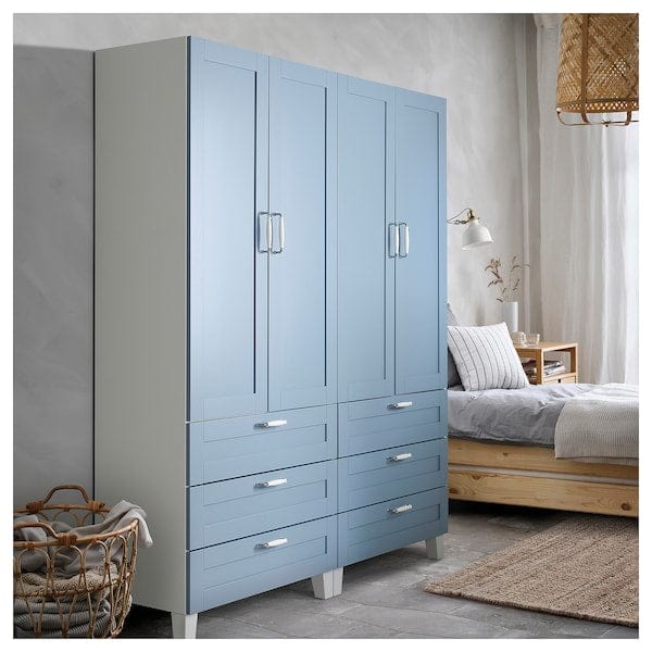 Ikea PLATSA - Wardrobe with 4 doors+6 drawers, white/Sannidal blue, 160x42x191 cm