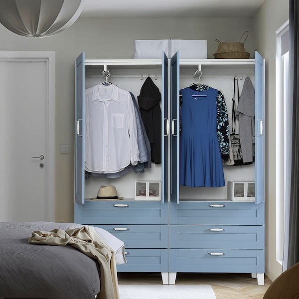 Ikea PLATSA - Wardrobe with 4 doors+6 drawers, white/Sannidal blue, 160x42x191 cm