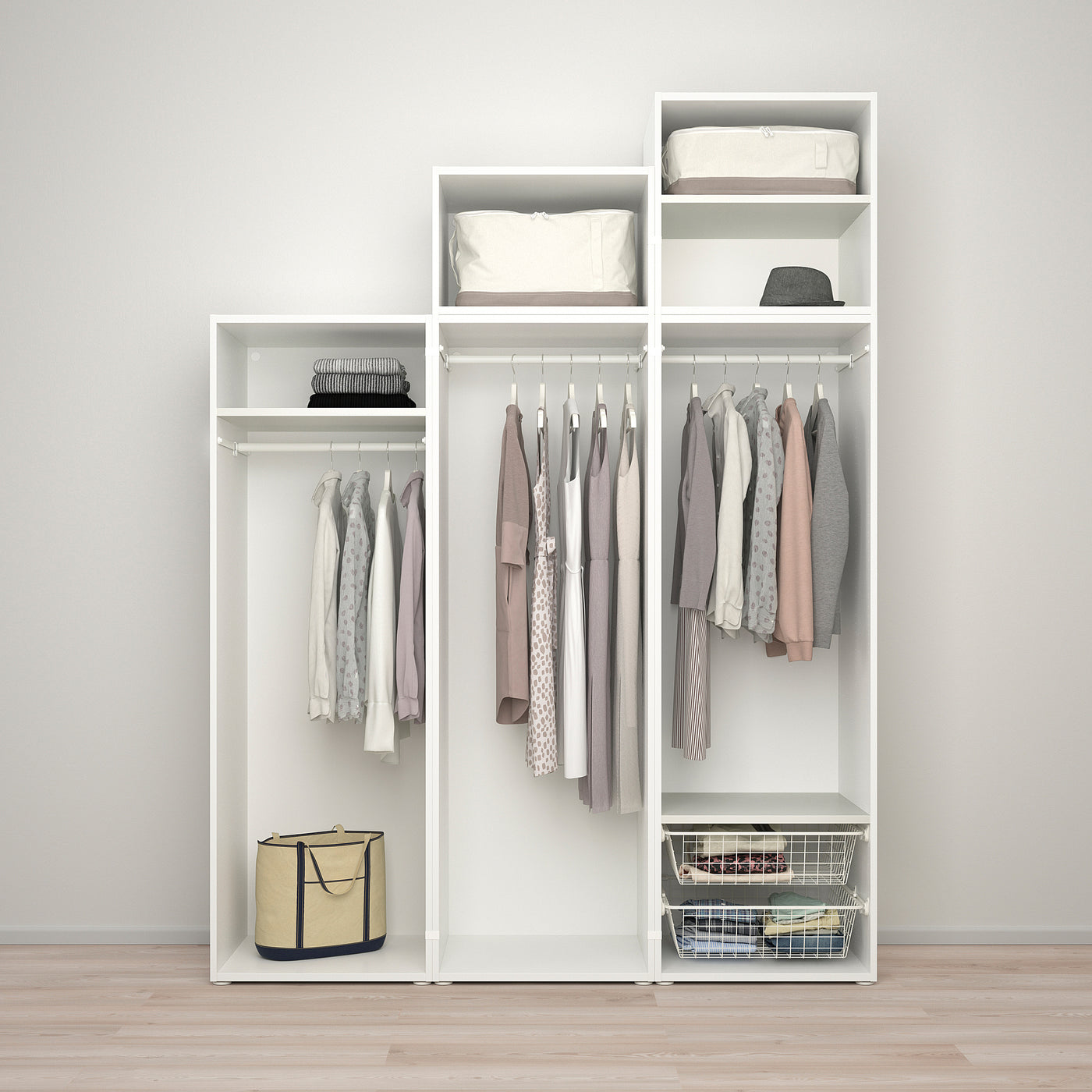 PLATSA wardrobe with 5 doors, white/Kalbåden lively pine effect, 180x57x241 cm