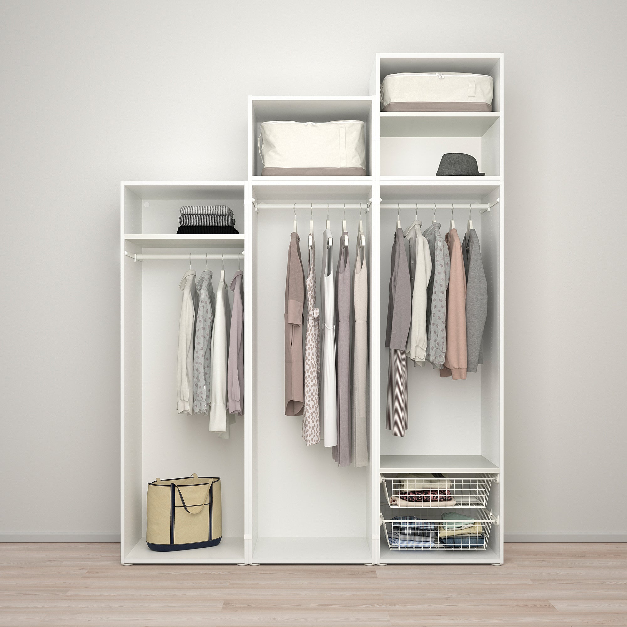 PLATSA wardrobe with 5 doors, white/Kalbåden lively pine effect, 180x57x241 cm