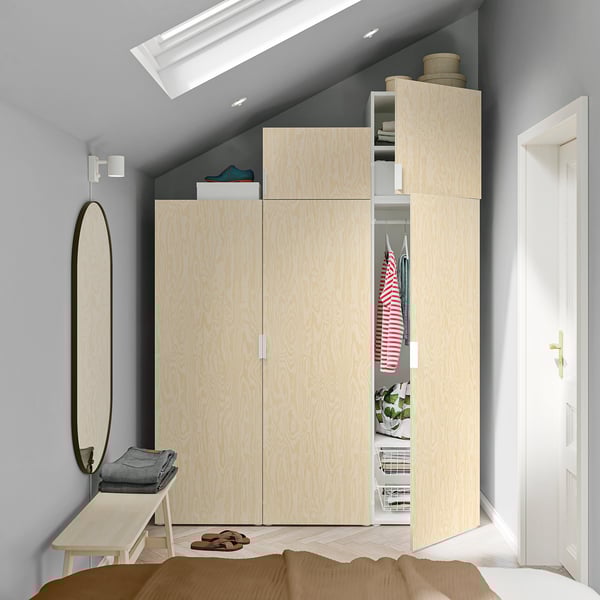 PLATSA - PLATSA Wardrobe with 5 doors, white/Kalbåden lively pine effect, 180x57x241 cm