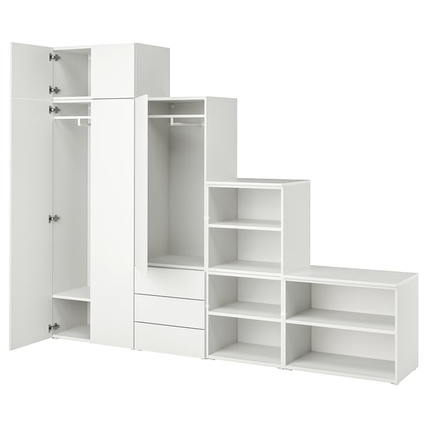 PLATSA wardrobe with 5 doors+3 drawers, white/Fonnes white, 280x42x221 cm