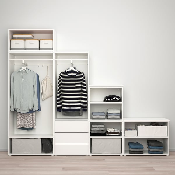 PLATSA - PLATSA Wardrobe with 5 doors+3 drawers, white/Fonnes white, 280x42x221 cm