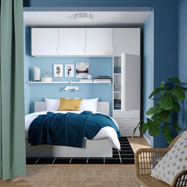 PLATSA - PLATSA Wardrobe with 5 doors+3 drawers, white/Fonnes white, 240x42x241 cm