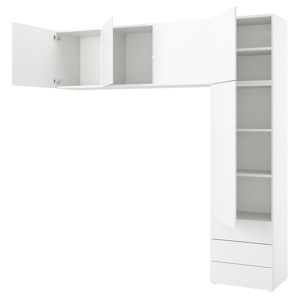 PLATSA wardrobe with 5 doors+3 drawers, white/Fonnes white, 240x42x241 cm