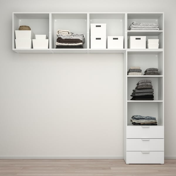 PLATSA wardrobe with 5 doors+3 drawers, white/Fonnes white, 240x42x241 cm