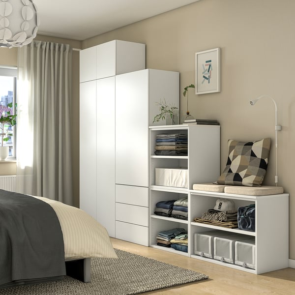 PLATSA wardrobe with 5 doors+3 drawers, white/Fonnes white, 280x42x221 cm