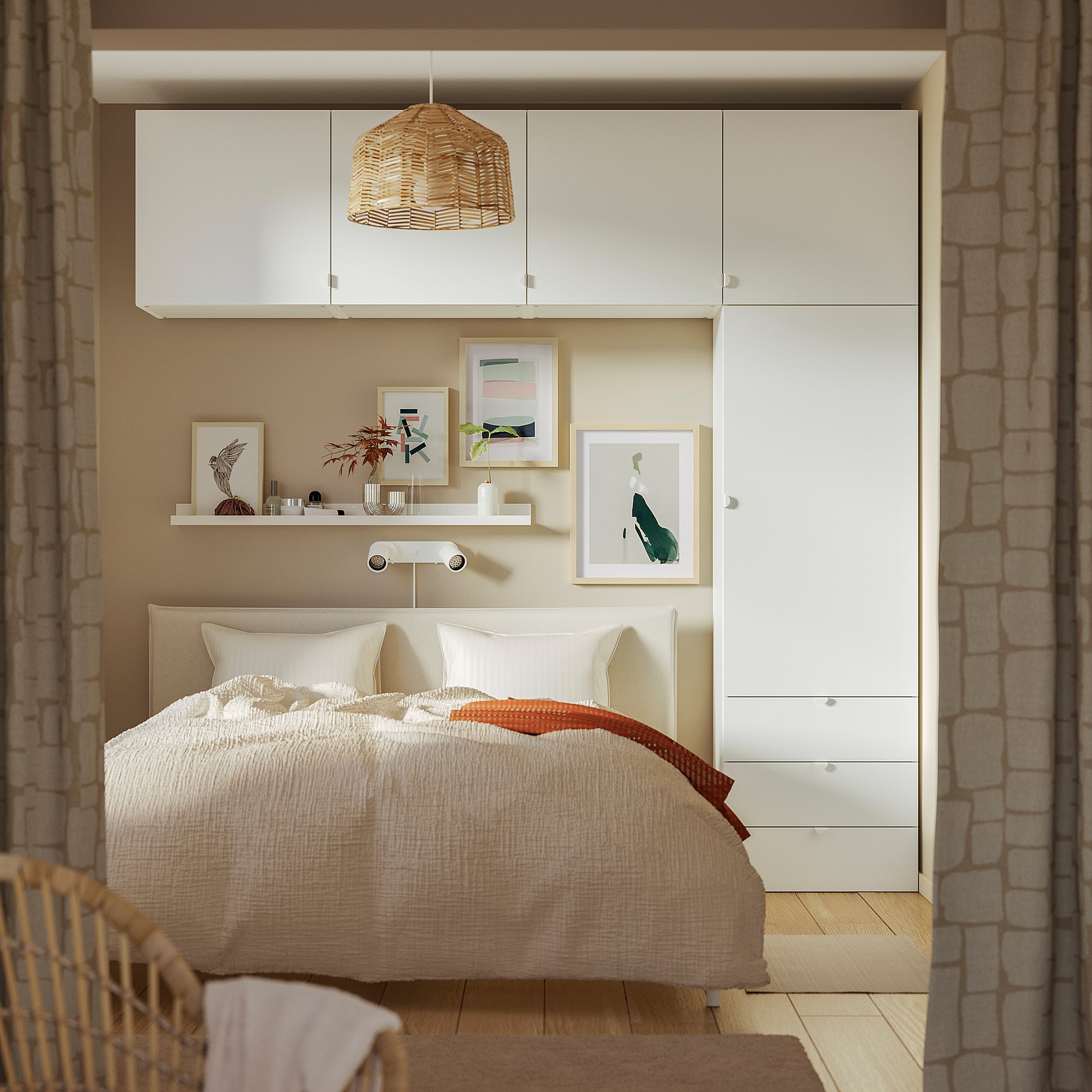 PLATSA wardrobe with 5 doors+3 drawers, white/Fonnes white, 240x42x241 cm