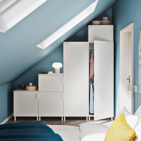 PLATSA wardrobe w 6 doors, white/Fonnes white, 240x57x231 cm