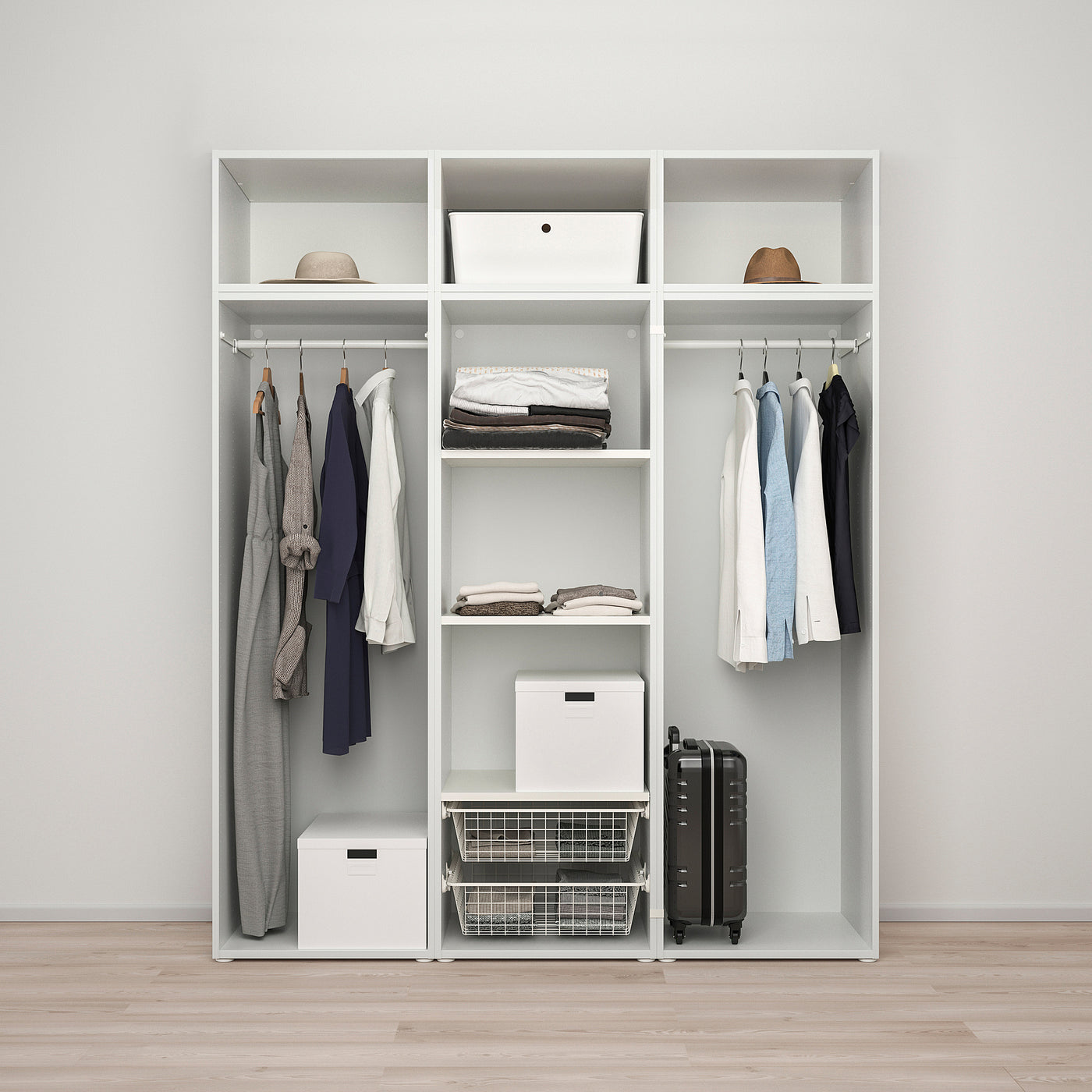 PLATSA wardrobe w 6 doors, white/Kalbåden lively pine effect, 180x57x221 cm