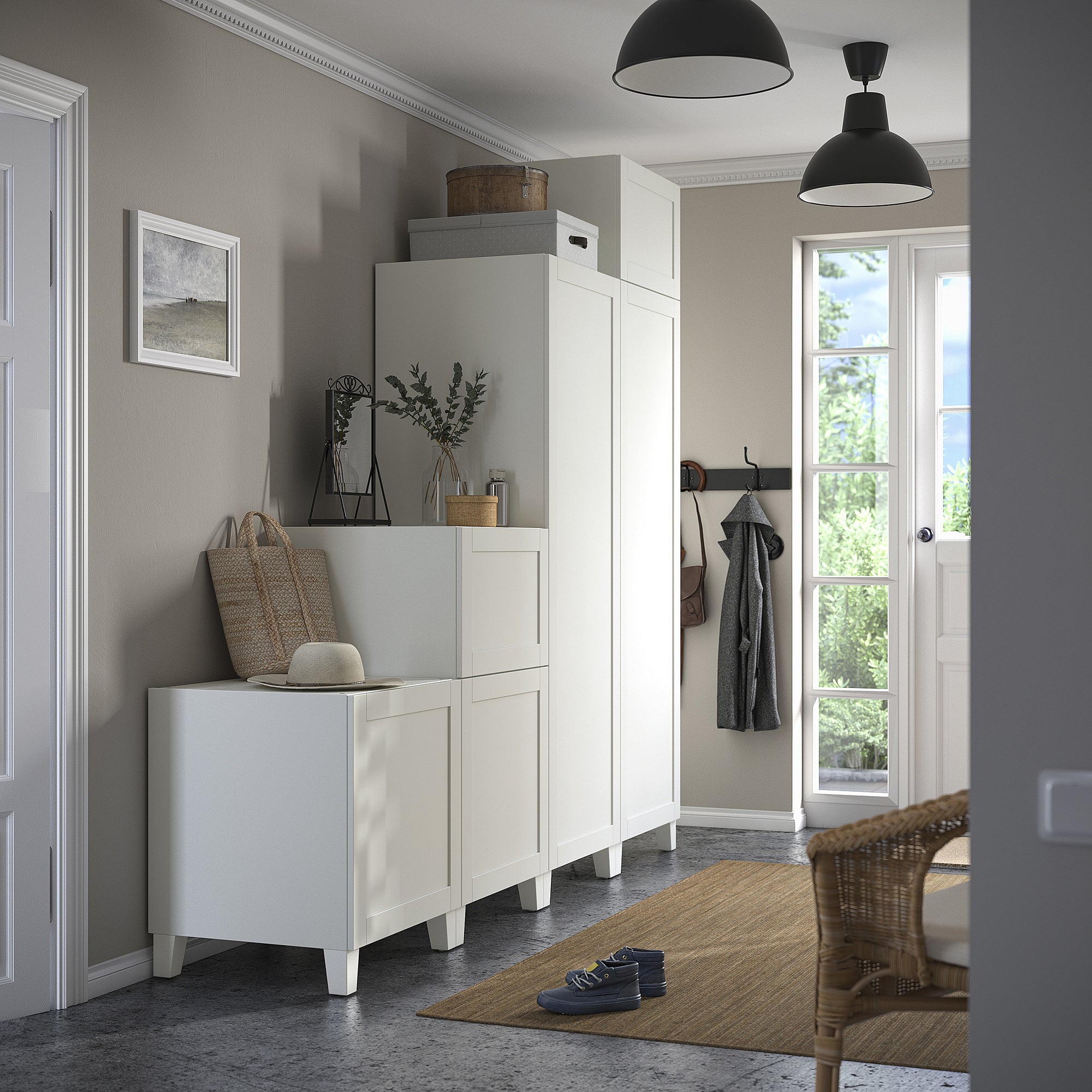 PLATSA wardrobe w 6 doors, white/Sannidal white, 240x57x231 cm
