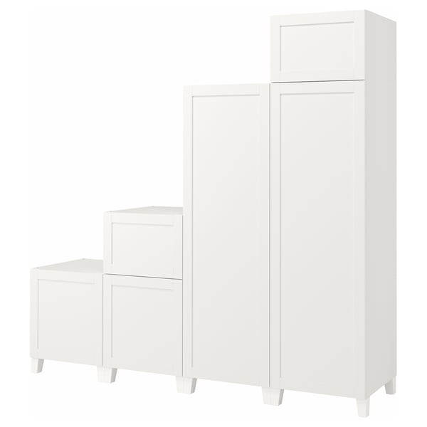 PLATSA wardrobe w 6 doors, white/Sannidal white, 240x57x231 cm