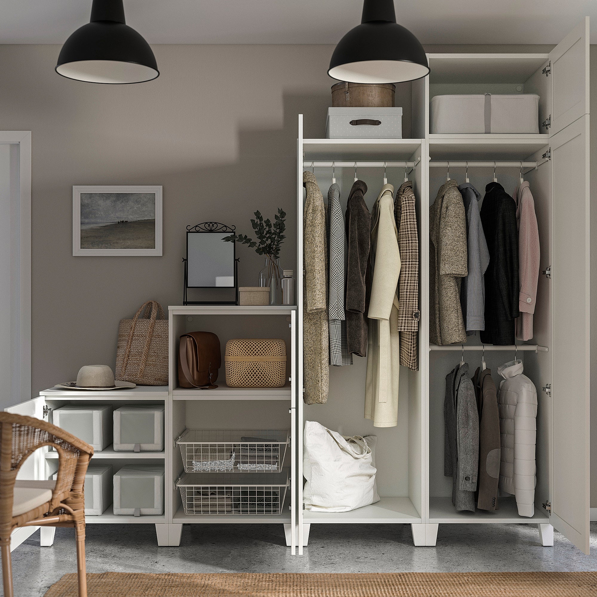 PLATSA wardrobe w 6 doors, white/Sannidal white, 240x57x231 cm