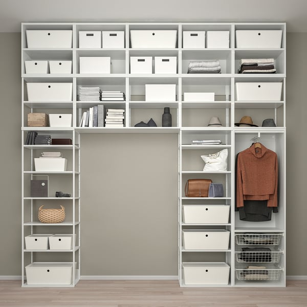 PLATSA - Wardrobe w 6 doors, white STRAUMEN mirror glass /FONNES white, 300x42x301 cm
