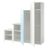 PLATSA wardrobe w 6 doors, white STRAUMEN mirror glass/FONNES white, 240x57x221 cm