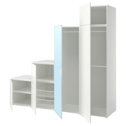 PLATSA wardrobe w 6 doors, white STRAUMEN mirror glass/FONNES white, 240x221x57 cm