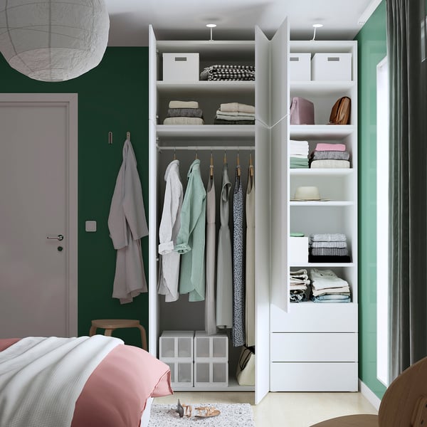 PLATSA wardrobe with 6 doors+3 drawers, white/Fonnes white, 140x57x241 cm