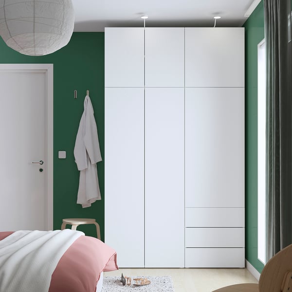 PLATSA wardrobe with 6 doors+3 drawers, white/Fonnes white, 140x57x241 cm