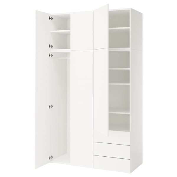 PLATSA wardrobe with 6 doors+3 drawers, white/Fonnes white, 140x57x241 cm