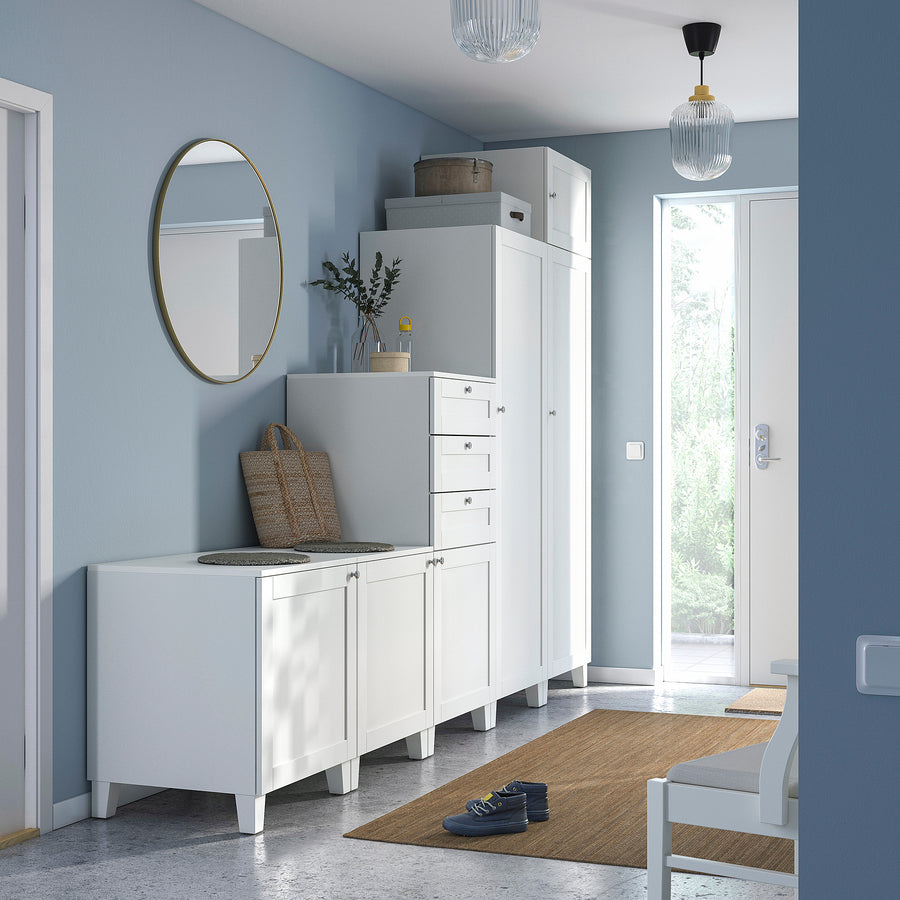PLATSA wardrobe with 6 doors+3 drawers, white/Sannidal white, 300x57x231 cm