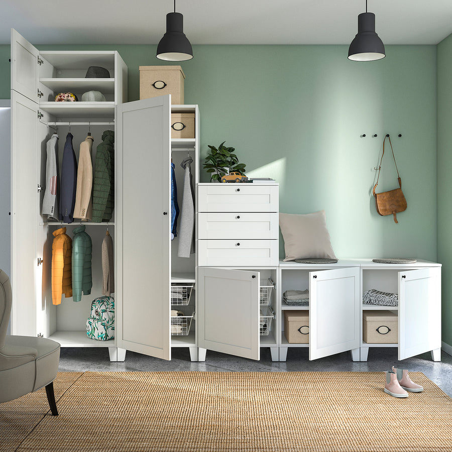 PLATSA wardrobe with 6 doors+3 drawers, white/Sannidal white, 300x57x231 cm