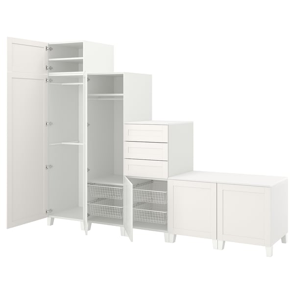 PLATSA wardrobe with 6 doors+3 drawers, white/Sannidal white, 300x57x231 cm