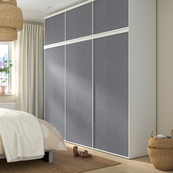 PLATSA wardrobe with 6 sliding doors, white Larkollen/dark grey, 180x57x221 cm
