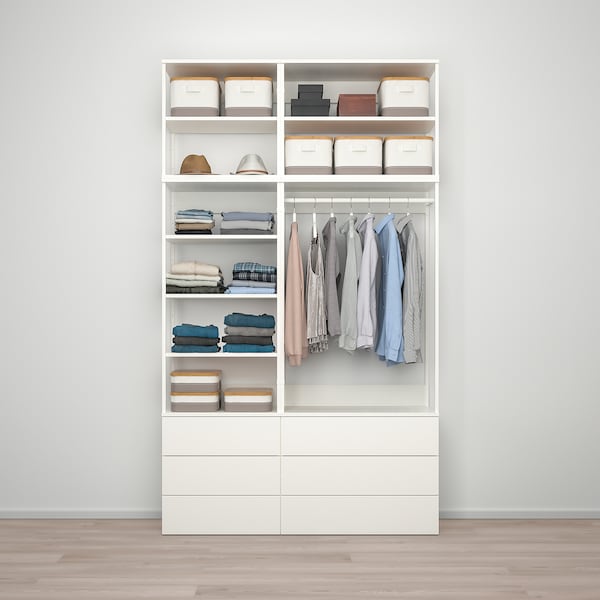 PLATSA - Wardrobe with 6 drawers, white/Fonnes white, 140x42x241 cm