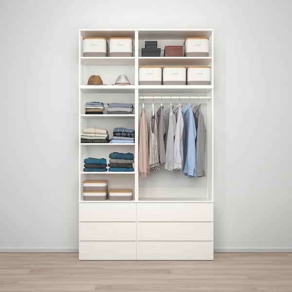 PLATSA wardrobe with 6 drawers, white/Fonnes white, 140x42x241 cm