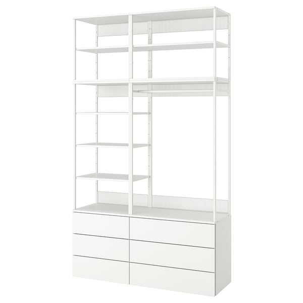 PLATSA wardrobe with 6 drawers, white/Fonnes white, 140x42x241 cm