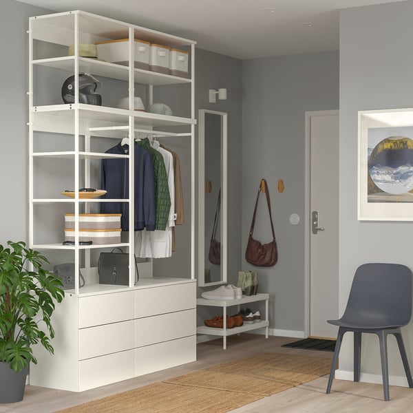 PLATSA wardrobe with 6 drawers, white/Fonnes white, 140x42x241 cm