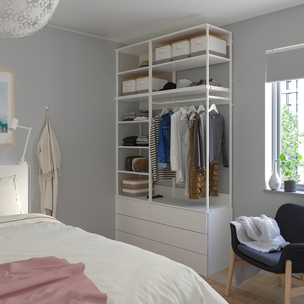 PLATSA - Wardrobe with 6 drawers, white/Fonnes white, 140x42x241 cm
