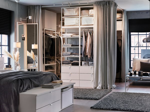 PLATSA wardrobe with 6 drawers, white/Fonnes white, 140x42x241 cm