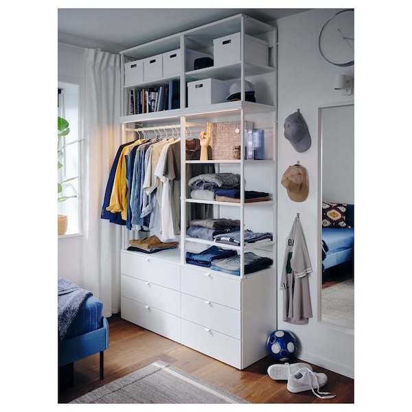 PLATSA - Wardrobe with 6 drawers, white/Fonnes white, 140x42x241 cm