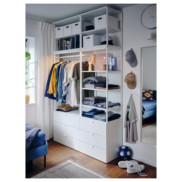 PLATSA wardrobe with 6 drawers, white/Fonnes white, 140x42x241 cm