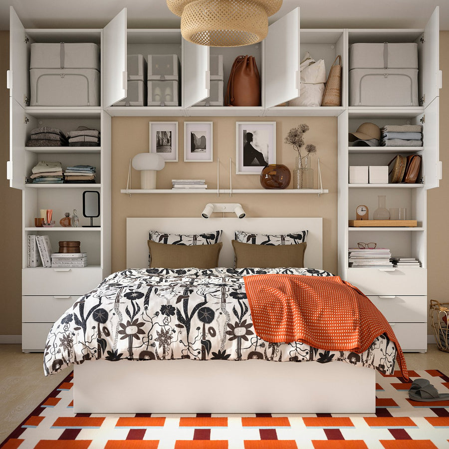 PLATSA wardrobe with 7 doors+6 drawers, white/Fonnes white, 300x42x241 cm