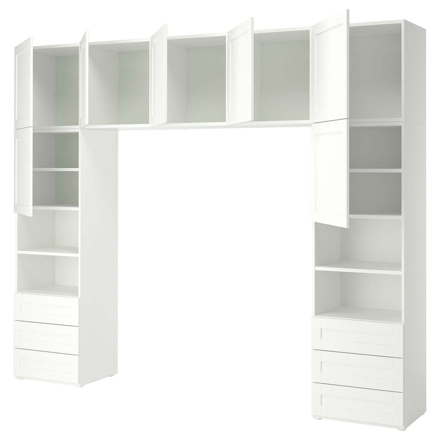 PLATSA wardrobe with 7 doors+6 drawers, white/Sannidal white, 300x42x241 cm