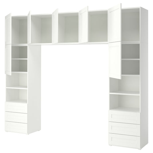 PLATSA wardrobe with 7 doors+6 drawers, white/Sannidal white, 300x42x241 cm