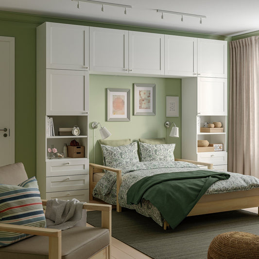 PLATSA wardrobe with 7 doors+6 drawers, white/Sannidal white, 300x42x241 cm
